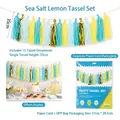Blue and yellow Sea Salt Lemon party tassel garland set with 15 pieces and retail packaging - 15 Pcs / Sea Salt Lemon Tassel Garland