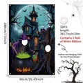 Halloween heks foto achtergrond met spookhuis ontwerp en 10m wit lint inbegrepen - Halloween Heks Kasteel