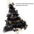Decorative black Halloween witch hat with tinsel texture and golden bat ornaments 39x32cm - Black Halloween Bat Hat