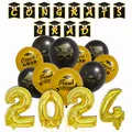 2024 graduation party decoration set including gold foil balloons and latex banner kit - 2024 Banner Set