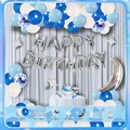 Blue and silver birthday balloon garland kit with Happy Birthday foil letters for party decor - Blue White Style (HY07) / Includes Card Glue Dots and Chain