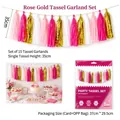 Rose pink and gold 15-piece tassel garland set for DIY party wall decoration - 15 Pcs / Rose Pink Gilded Tassel Garland