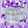 Purple and silver birthday balloon garland kit with Happy Birthday foil letters set - Purple Style (HY08) / Includes Card Glue Dots and Chain