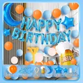 Kit de ballons d'anniversaire bleu et orange avec lunes, étoiles et accessoires de fête - Mélange Bleu Orange