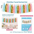 Decorative set of 15 pieces pink blue gold DIY paper tassel garland for parties - 15 Pcs / Pink Blue Frosting Tassel Garland