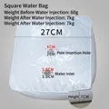Detailed dimensions of square PVC water bag base for balloon pillars and flagpoles. - Square Water Bag