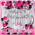 Pink black and silver birthday balloon arch kit with silver Happy Birthday foil letters - Black Pink Silver Style (HY09) / Includes Card Glue Dots and Chain