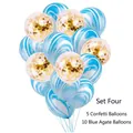 Dekoratives Set aus blauen Marmor-Latexballons und goldenen Konfetti-Partyballons - Konfetti Marmor Ballon Set 4 (Blau) / 15er Set