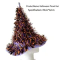 Decorative Halloween witch hat featuring sparkling orange and purple tinsel accents - Halloween Tinsel Hat