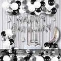 Elegant black silver and white birthday balloon garland kit for party decoration - Black White Silver Style (HY010) / Includes Card Glue Dots and Chain