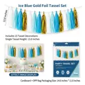 Ice blue and gold party tassel garland set with 15 pieces for DIY decor - 15 Pcs / Ice Blue Gilded Tassel Garland