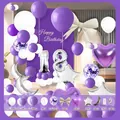 Kit de globos para el 18 cumpleaños en morado y blanco con formas de luna y corazón. - Estilo Tema Púrpura Blanco (HY11)