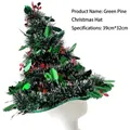 Festive green tinsel Christmas tree party costume hat for holiday celebrations and events - Green Cedar Christmas Hat