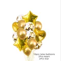 Set of gold latex balloons with confetti hearts and stars for party celebration - Star Metallic Latex Balloon Set / 14 Piece Set / Gold