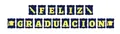 Spanish Feliz Graduacion text banner design with graduation caps for party decorations - Navy Blue Banner / 12-Piece Set