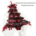 Festive red and silver tinsel Christmas cedar tree shaped party hat for holiday celebrations - Christmas Red Sequoia Hat