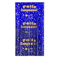 Vibrant blue metallic foil fringe curtain with gold Feliz Cumpleaños and star pattern - Blue