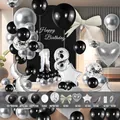 Kit de arco de globos negro y plateado para 18 cumpleaños con estrellas y luna - Estilo Tema Negro Plata (HY12)