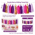 Purple and gold paper tassel garland set with 15 pendants for party decoration - 15 Pcs / Purple Berry Gilded Tassel Garland