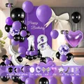 Kit guirnalda de globos para 18 cumpleaños morado y negro de decoración elegante - Estilo Tema Púrpura Negro (HY13)
