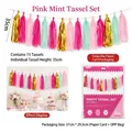 15pcs paper tassel garland set in pink mint and gold for party decoration 35cm - 15 Pcs / Cherry Pink Mint Tassel Garland