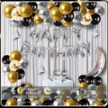 Gold, silver and black birthday balloon arch kit with Happy Birthday foil balloons - Black Gold Silver Style (HY13) / Includes Card Glue Dots and Chain
