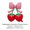 Large matte pink bow strawberry foil balloon for birthday party and event decorations - Matte Bow Strawberry