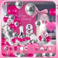 Kit de arco de globos para el 18 cumpleaños rosa y plateado con globos de estrella - Estilo Tema Rosa Rojo Plata (HY14)