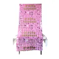 Spanish Feliz Cumpleaños pink tinsel fringe curtain with gold stars and square patterns - Macaron Pink