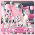 Kit de arco de globos de cumpleaños rosa y plateado con número 18, estrellas y un lazo - Estilo Tema Rosa Plata (HY15)