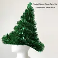Festive green tinsel cone party hat with lucky clover topper for St. Patrick's Day - Shamrock Party Hat