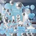 Kit de arco de globos azul y plata con número 18 y estrellas para fiesta cumpleaños. - Estilo Tema Azul Cielo Plata (HY16)