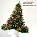 Festive green witch hat with gold and purple tinsel decorations for Halloween and Christmas - Gold Purple Colorful Hat