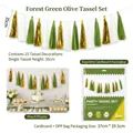 Olive green white and gold paper tassel garland set for festive party wall decoration - 15 Pcs / Forest Olive Tassel Garland