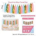 Peach and ice blue DIY paper tassel garland set with 15 pieces for party decorations - 15 Pcs / Peach Ice Blue Tassel Garland