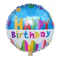 18-inch blue aluminum foil birthday balloon with colorful candles and stripes decoration. - Pattern No. 4 Candle / 1 Piece