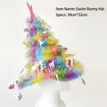 Colorful tinsel Easter bunny witch hat with Happy Easter tags for festive party decor - Polka Dot Rabbit Ear Hat