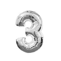 Large 40 inch silver foil number 3 balloon for birthday and anniversary party decorations - Number 3 / Silver