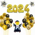 Graduation party balloon set 2024 with gold number foil and black latex balloons - 2024 Scholar Round Balloon Kit