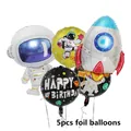 Detailed view of the 5pcs space-themed foil balloon set including astronaut and rocket. - Astronaut Rocket Set / Five-Piece Set