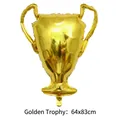 Close-up view of a large golden trophy foil balloon, size 64x83cm for party decoration - Gold Trophy / 1 Piece