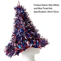 Patriotic red white and blue tinsel witch hat for Independence Day and Halloween party - Red White Blue Tinsel Hat