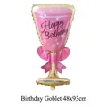 Detailed view of pink and gold champagne glass foil balloon for birthday party décor - Pink Birthday Wine Glass / 93x48cm