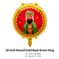 Globo de papel de aluminio dorado de 18 pulgadas con ilustración del Rey Mago verde - Globo Redondo 18 Pulgadas Fondo Dorado Rey Verde