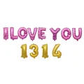 Ensemble de ballons en aluminium I LOVE YOU 1314 avec motifs de cœurs roses et chiffres dorés - I LOVE YOU 1314 / Pink Letters Gold Numbers