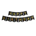 Black and gold Happy Birthday banner with swallowtail flags for elegant party decor - Gold Stamping Black