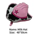 Palloncino in alluminio a forma di cappello da cowboy rosa con stampa mucca, 48x50cm - Cappello da Cowboy con Stampa Muccata / 48x50cm