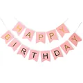 Elegant pink swallowtail birthday banner featuring gold foil 'Happy Birthday' letters - Gold Stamped Pink