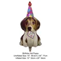 Dog shaped birthday foil balloon with party hat, flat 14x30 inch, inflated 13x25 inch - Birthday Hat Dog
