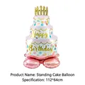 Large standing birthday cake shaped foil balloon for party decoration, size 112x64cm - Standing Cake / 112x64cm